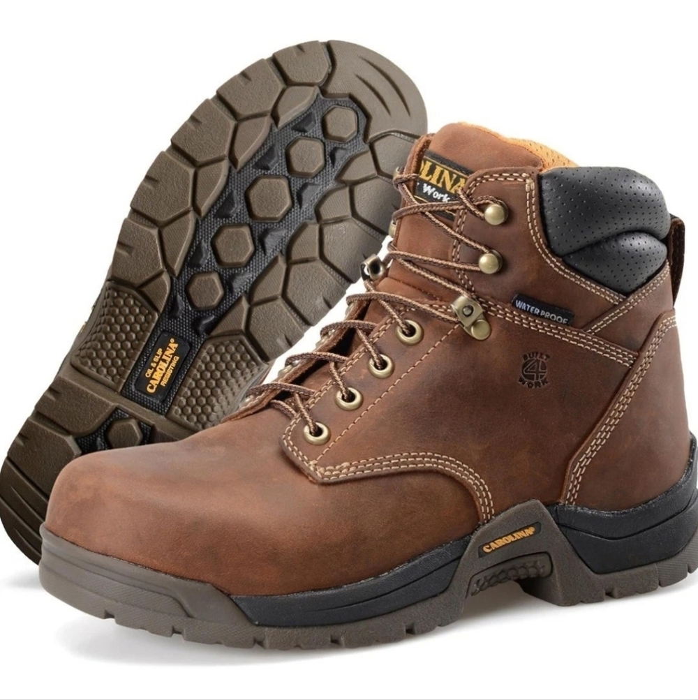 Carolina Waterproof Work Boots Brown Leather Safety Toe Lace Up Mens